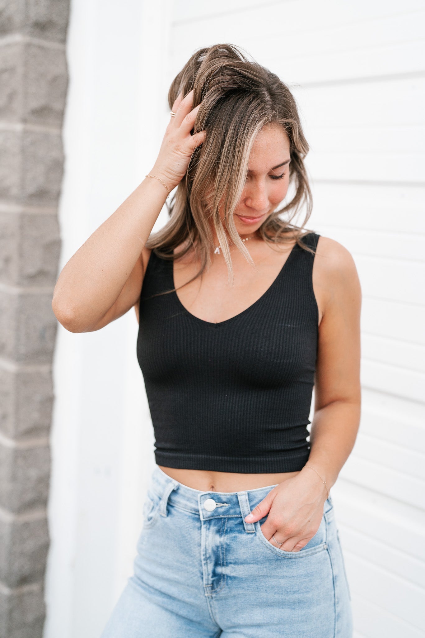Cassie Ribbed Seamless Tank- Black