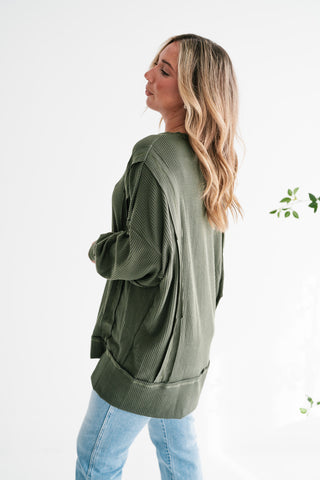 Northern Ribbed Oversized Long Sleeve Top - Olive