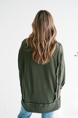 Northern Ribbed Oversized Long Sleeve Top - Olive