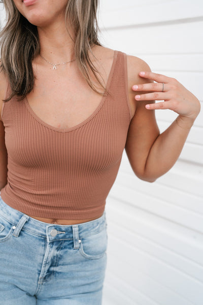 Cassie Ribbed Seamless Tank- Camel