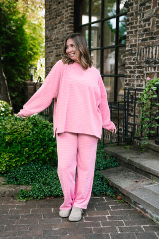 After Hours Oversized Long Sleeve Striped Top - Pink