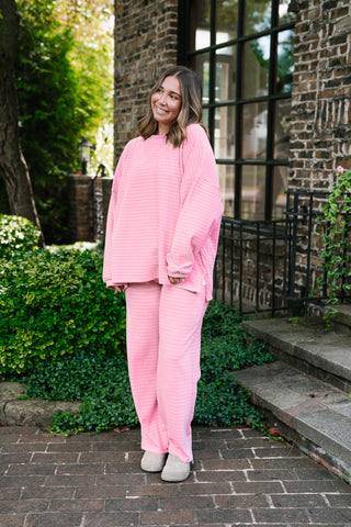 After Hours Oversized Long Sleeve Striped Top - Pink