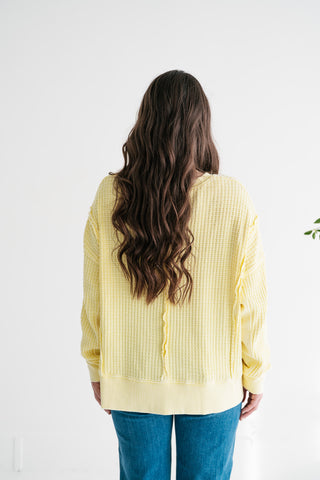 Daily Waffle Knit Oversized Top - Lemon Drop