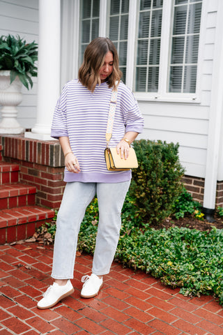 Sweet Ease Oversized Stripe Short Sleeve Top - Lavender