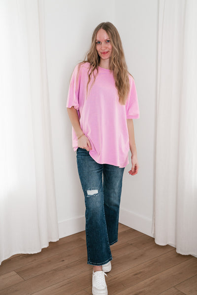 Lounge Around Mineral Wash Oversized Tee - Bubble Gum