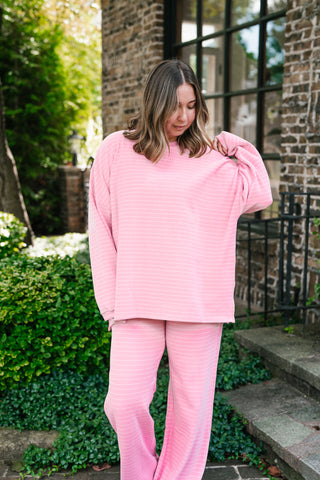After Hours Oversized Long Sleeve Striped Top - Pink