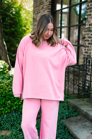 After Hours Oversized Long Sleeve Striped Top - Pink