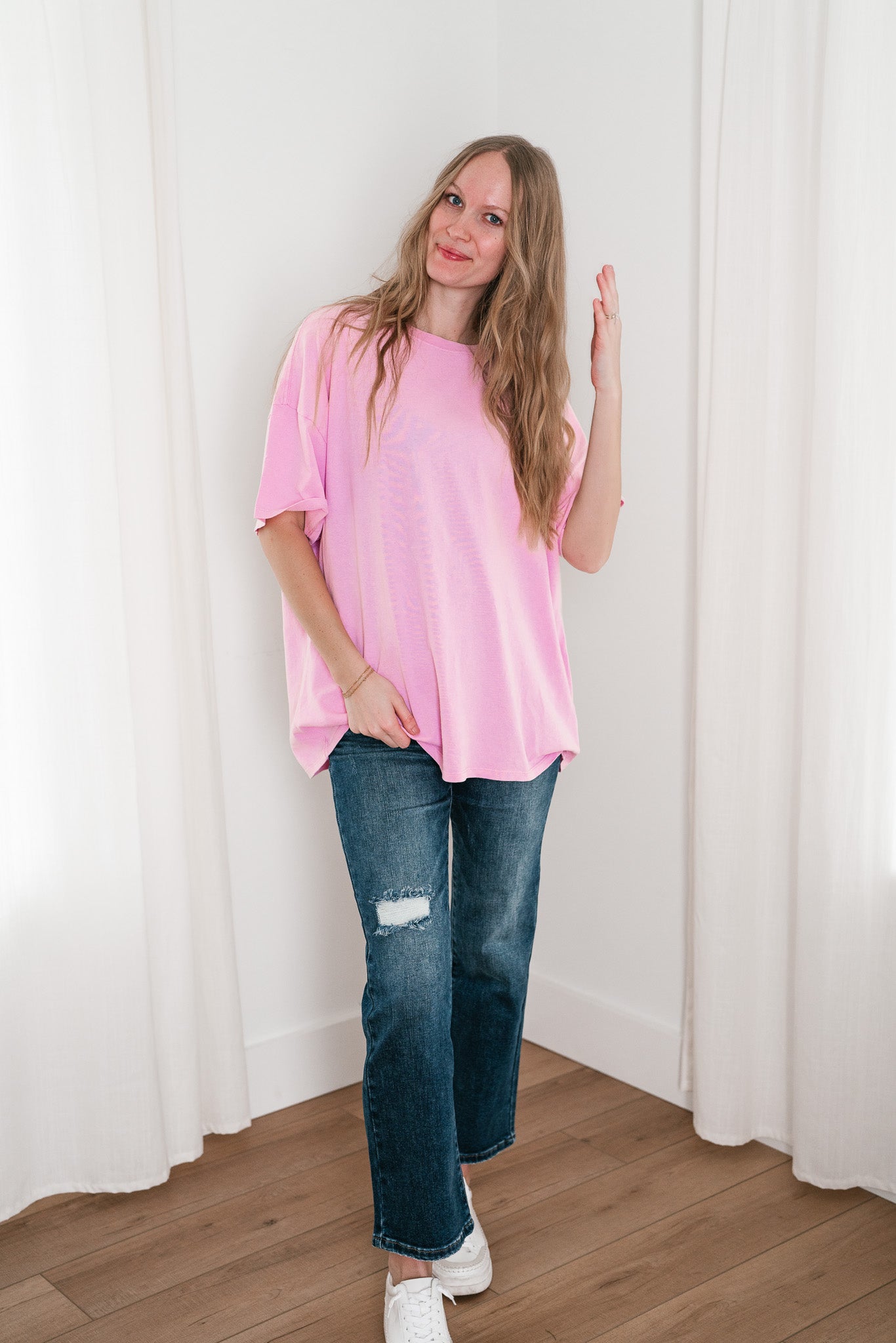 Lounge Around Mineral Wash Oversized Tee - Bubble Gum