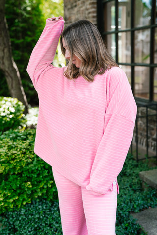 After Hours Oversized Long Sleeve Striped Top - Pink