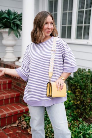 Sweet Ease Oversized Stripe Short Sleeve Top - Lavender