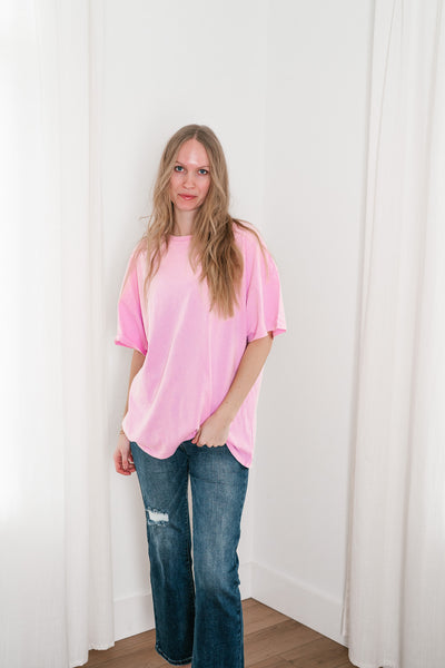 Lounge Around Mineral Wash Oversized Tee - Bubble Gum