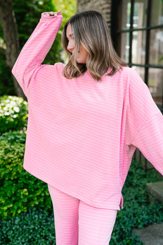After Hours Oversized Long Sleeve Striped Top - Pink