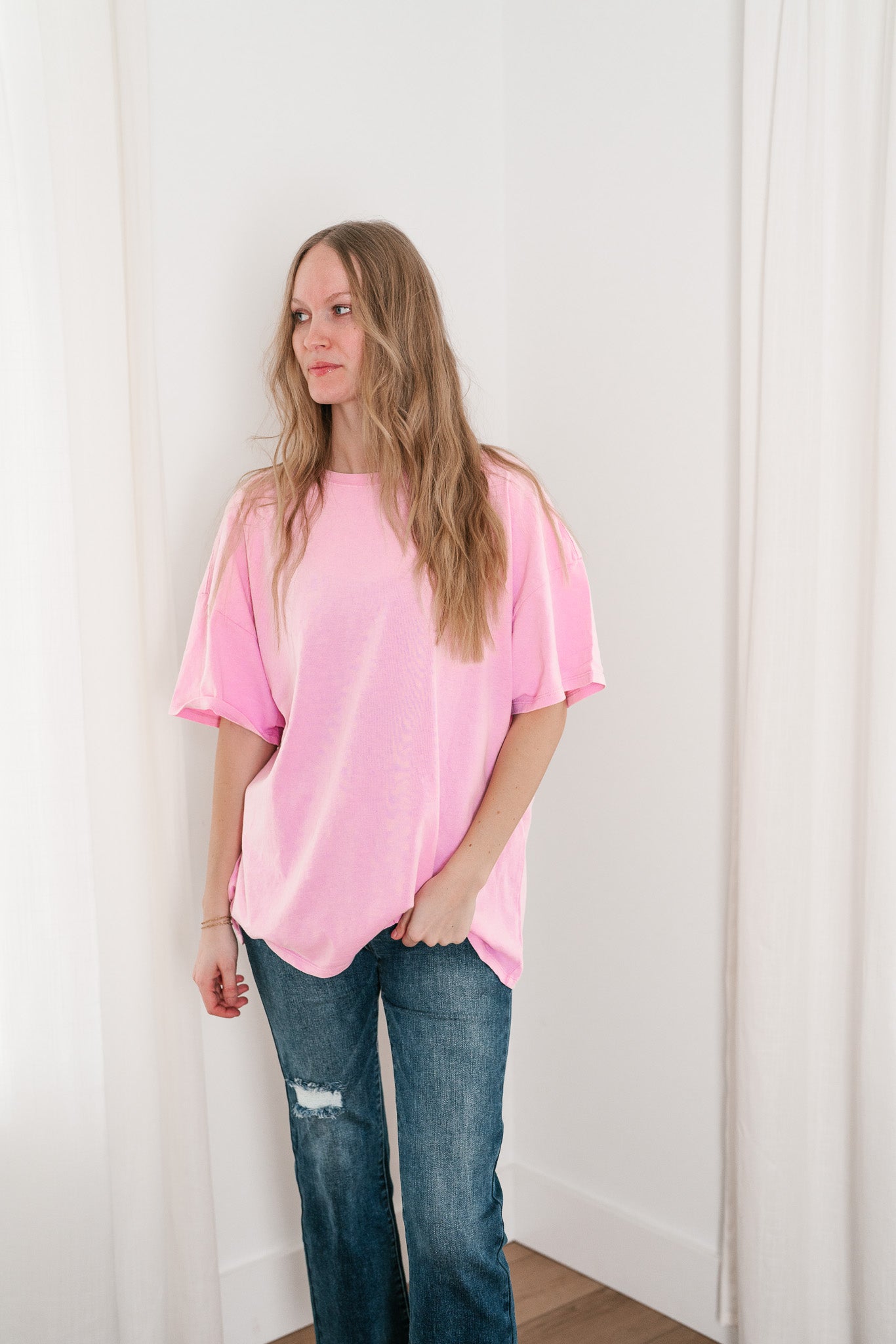 Lounge Around Mineral Wash Oversized Tee - Bubble Gum