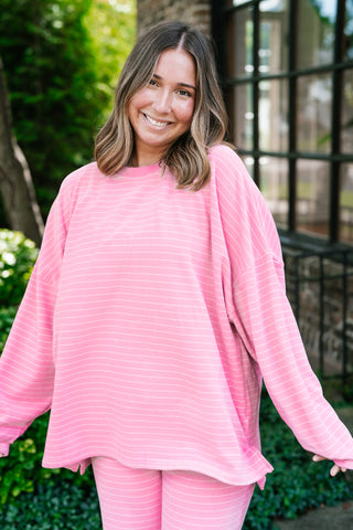 After Hours Oversized Long Sleeve Striped Top - Pink