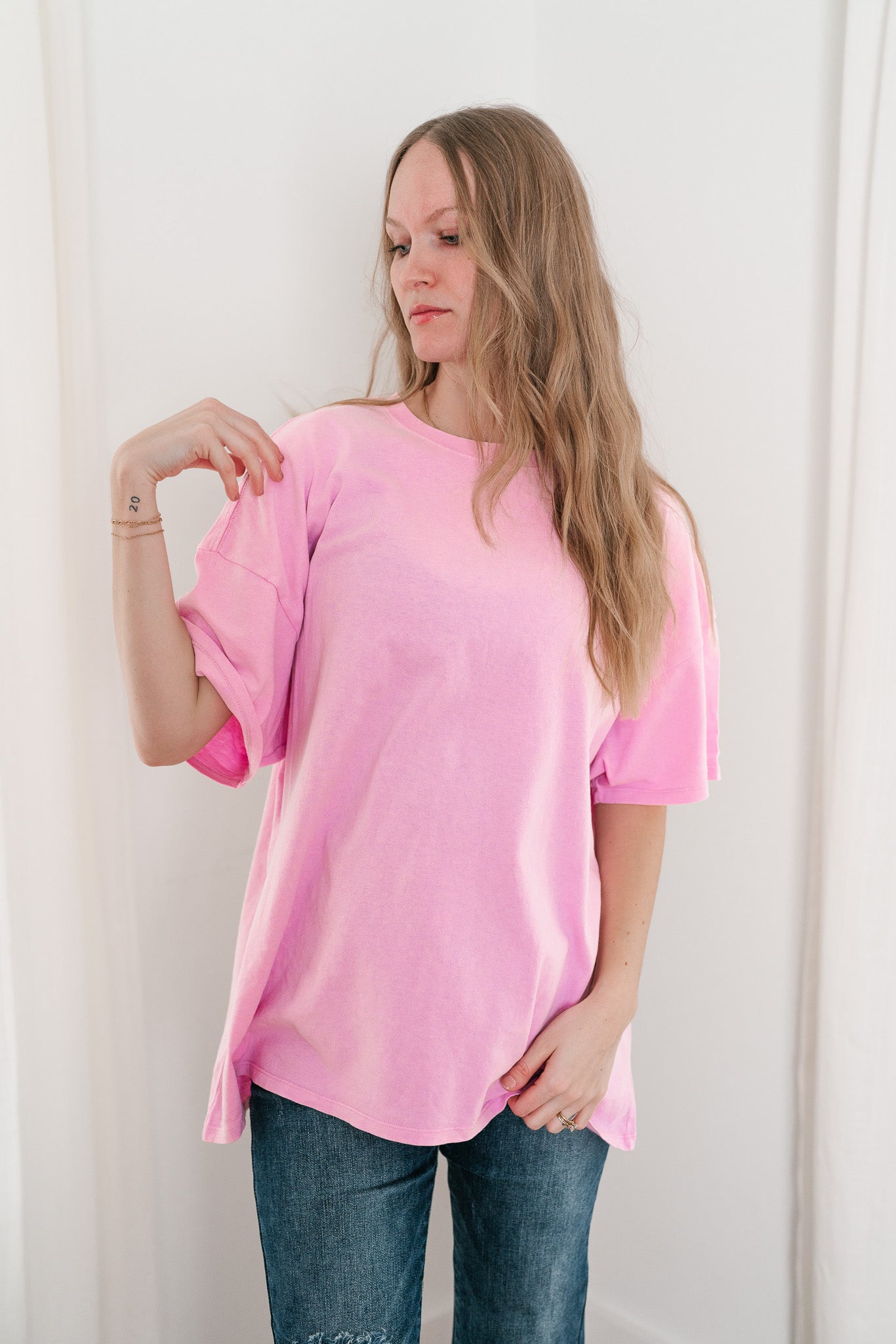 Lounge Around Mineral Wash Oversized Tee - Bubble Gum