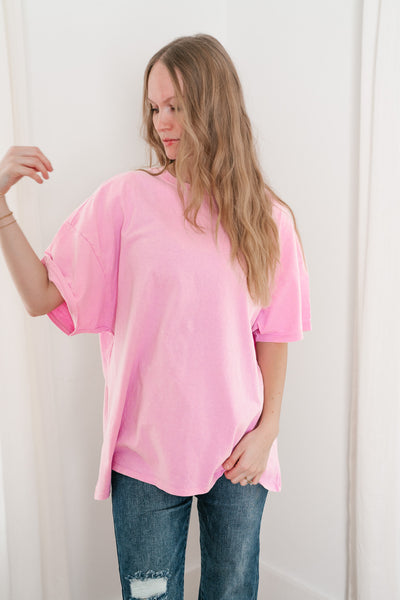 Lounge Around Mineral Wash Oversized Tee - Bubble Gum