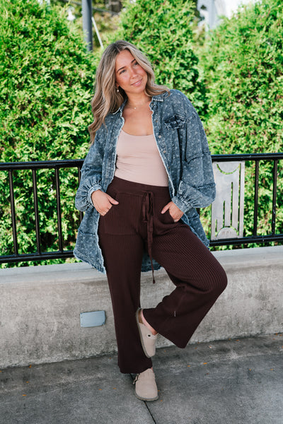 Comfort Breeze Ribbed Wide Leg Pant - Brown