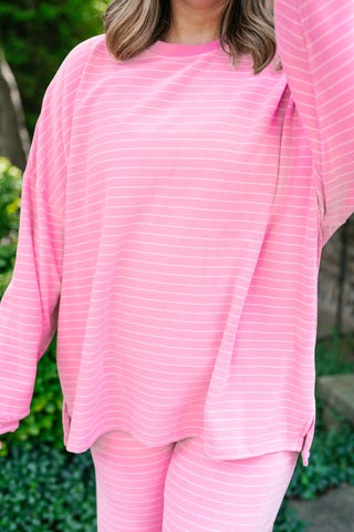 After Hours Oversized Long Sleeve Striped Top - Pink