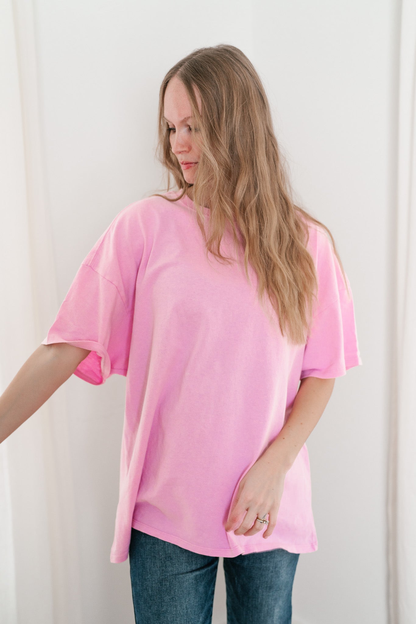 Lounge Around Mineral Wash Oversized Tee - Bubble Gum