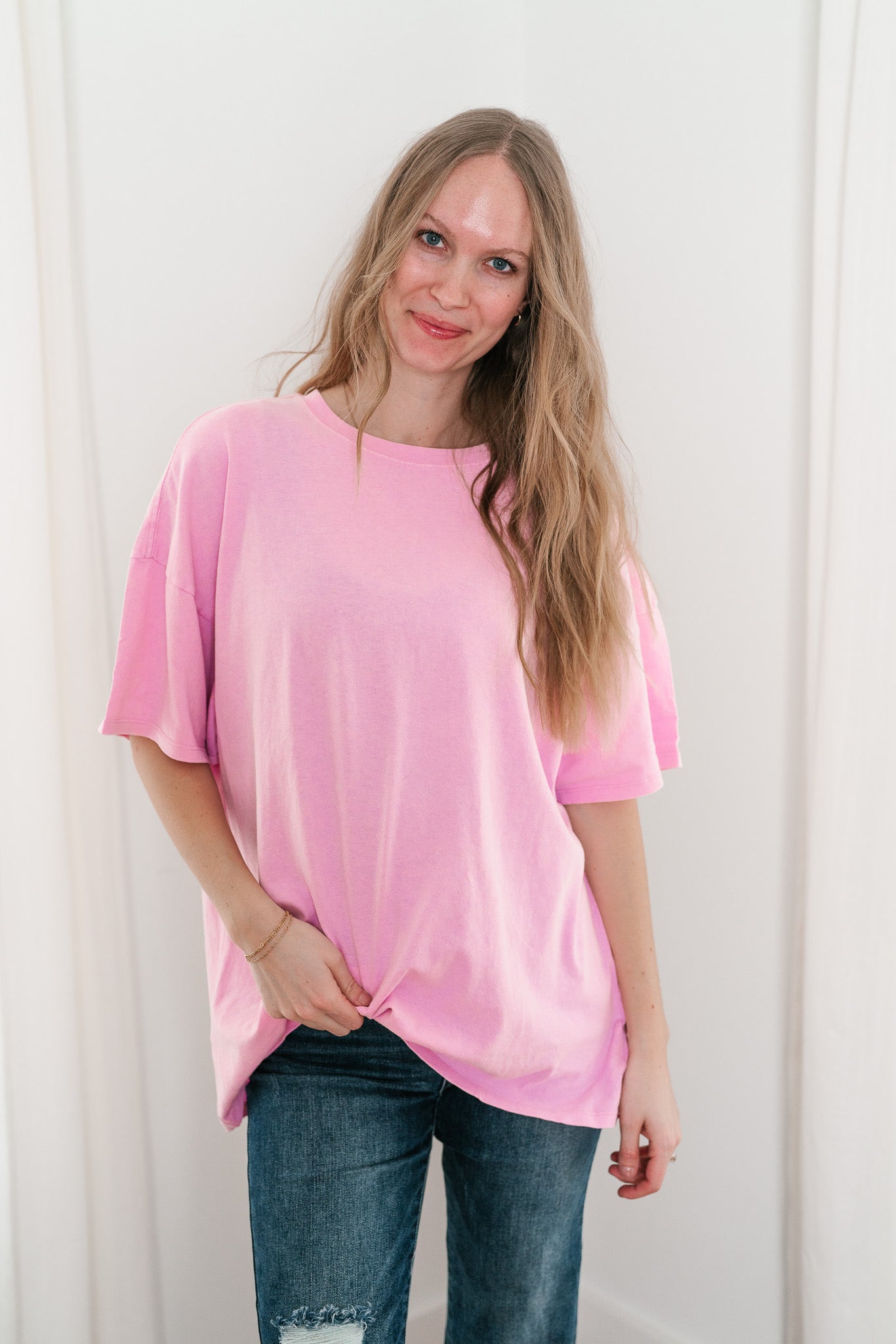 Lounge Around Mineral Wash Oversized Tee - Bubble Gum