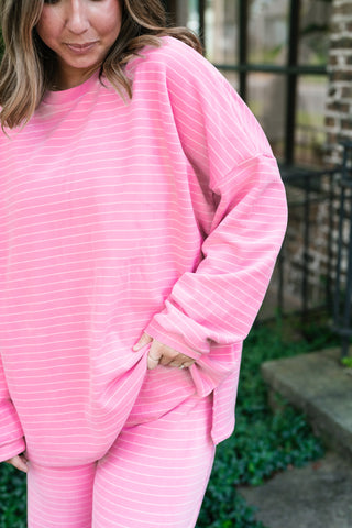 After Hours Oversized Long Sleeve Striped Top - Pink