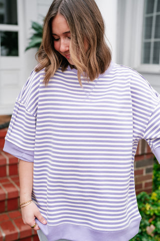 Sweet Ease Oversized Stripe Short Sleeve Top - Lavender