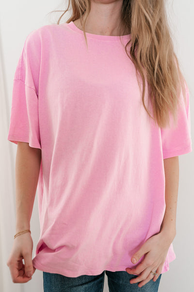 Lounge Around Mineral Wash Oversized Tee - Bubble Gum