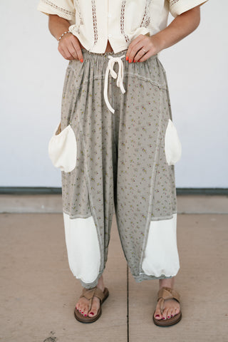 Always the Easy Choice Floral Balloon Pant - Olive