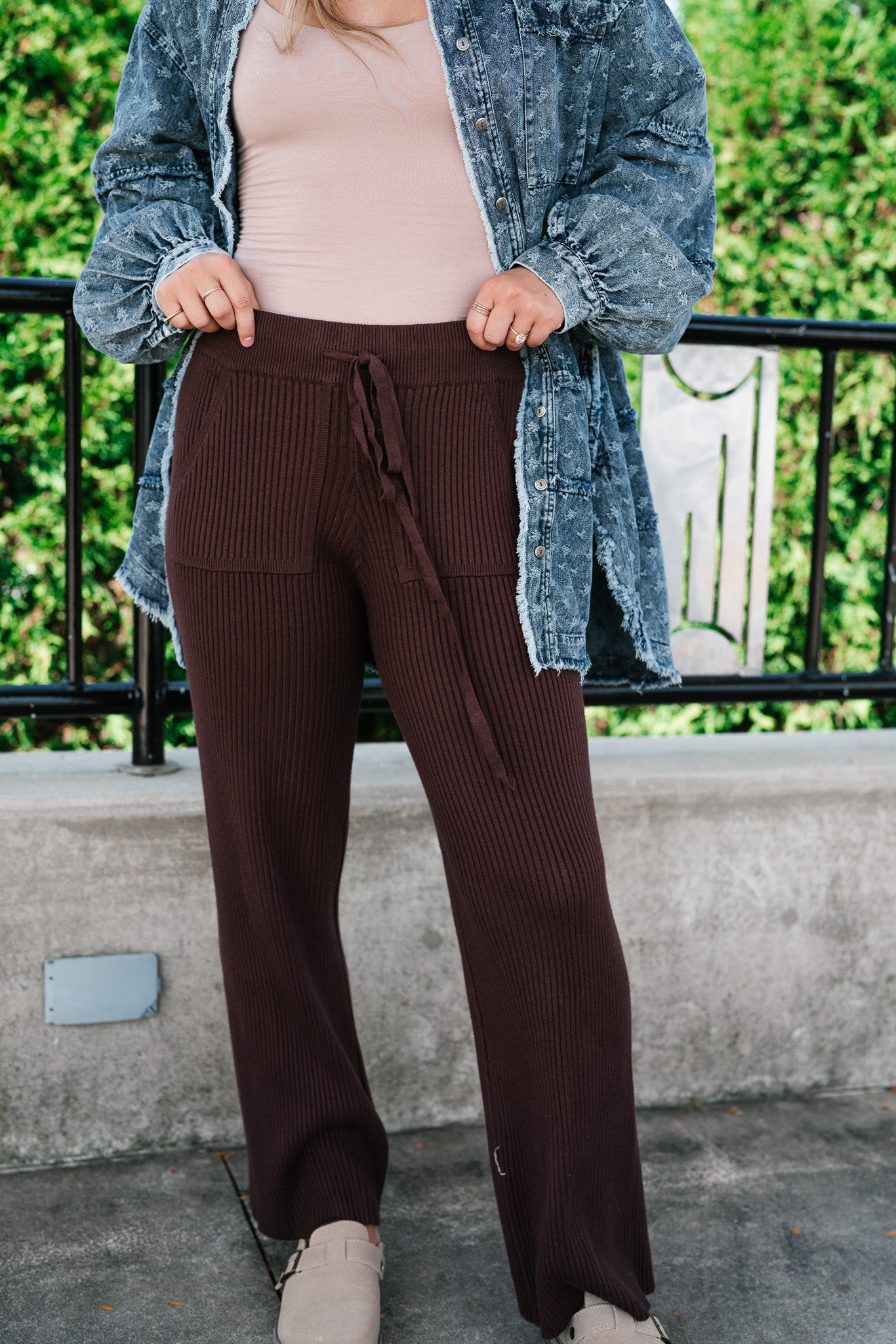 Comfort Breeze Ribbed Wide Leg Pant - Brown