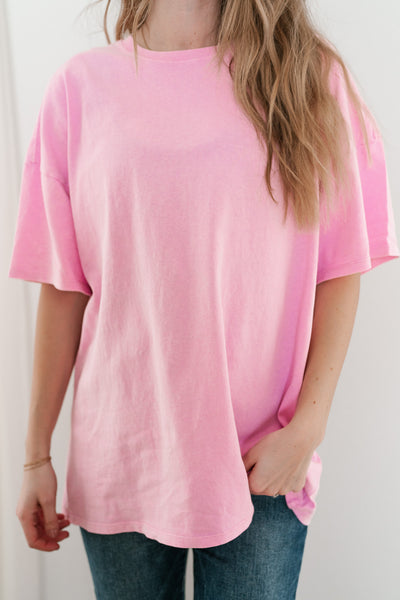 Lounge Around Mineral Wash Oversized Tee - Bubble Gum