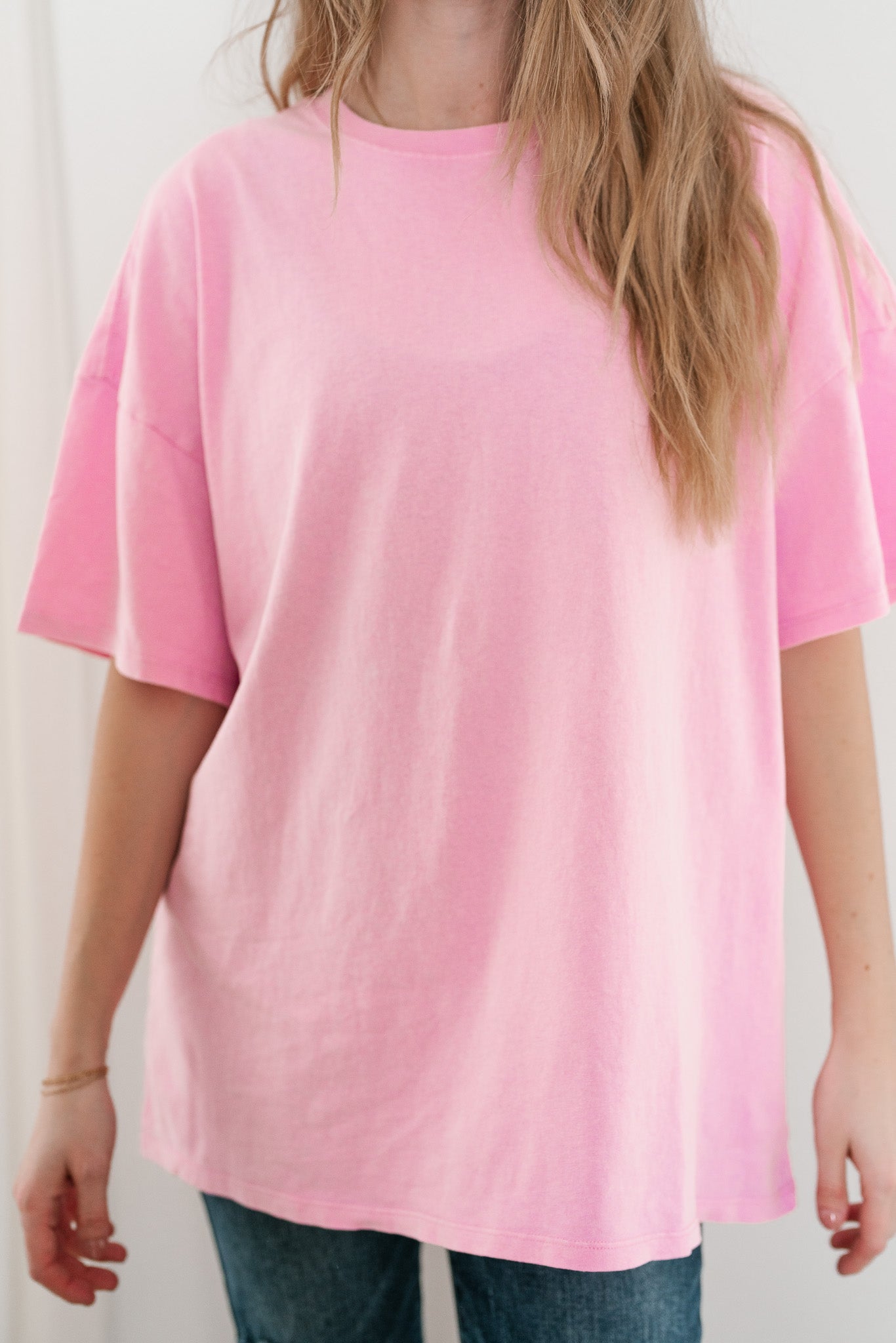 Lounge Around Mineral Wash Oversized Tee - Bubble Gum