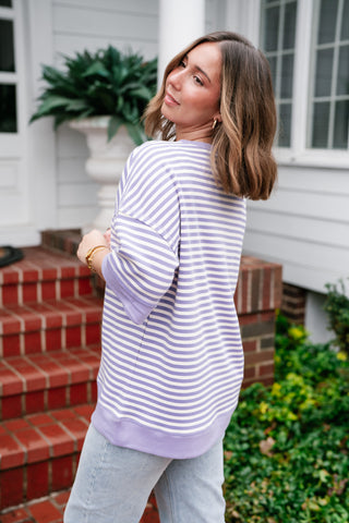 Sweet Ease Oversized Stripe Short Sleeve Top - Lavender