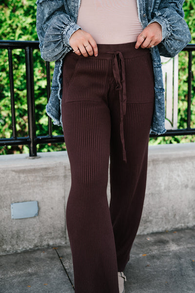 Comfort Breeze Ribbed Wide Leg Pant - Brown