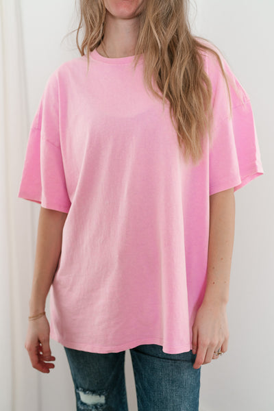 Lounge Around Mineral Wash Oversized Tee - Bubble Gum