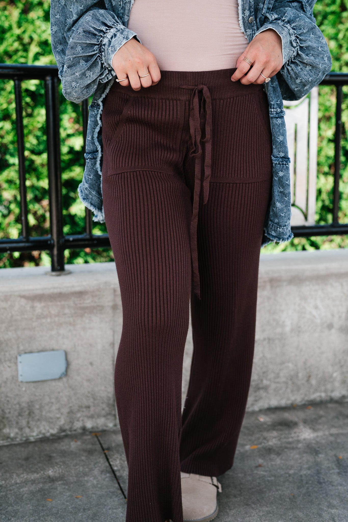 Comfort Breeze Ribbed Wide Leg Pant - Brown