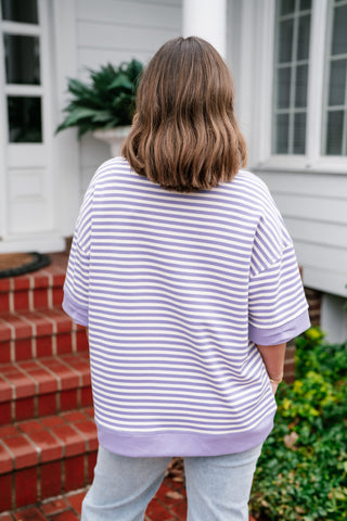 Sweet Ease Oversized Stripe Short Sleeve Top - Lavender