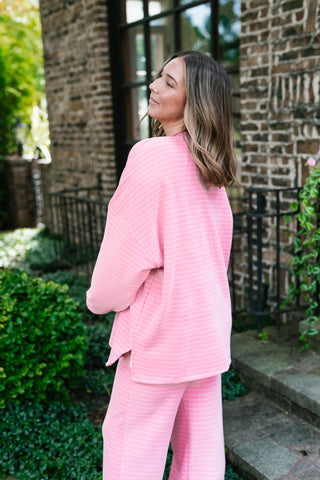 After Hours Oversized Long Sleeve Striped Top - Pink