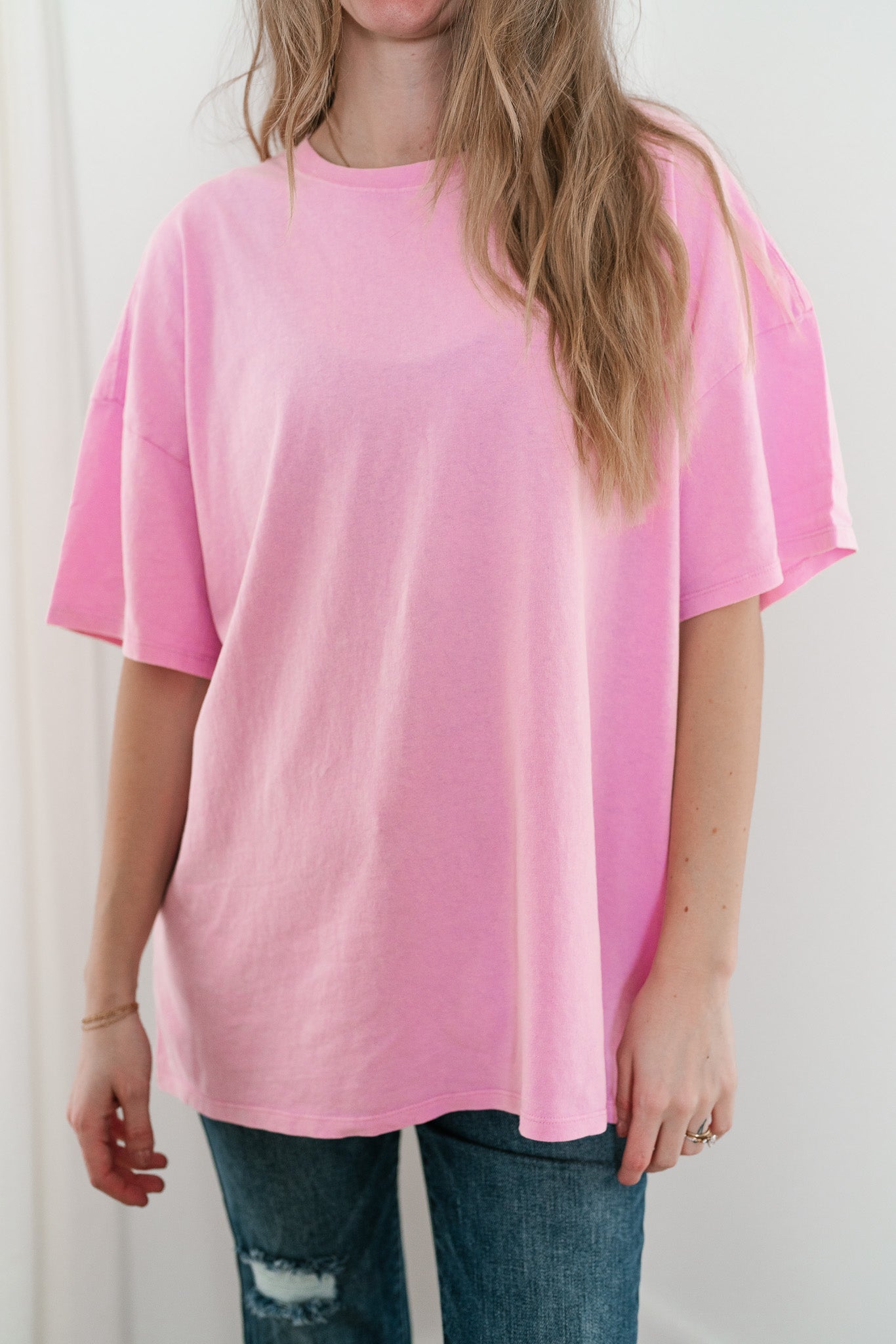 Lounge Around Mineral Wash Oversized Tee - Bubble Gum