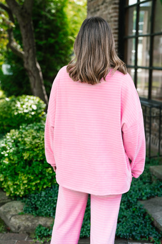 After Hours Oversized Long Sleeve Striped Top - Pink