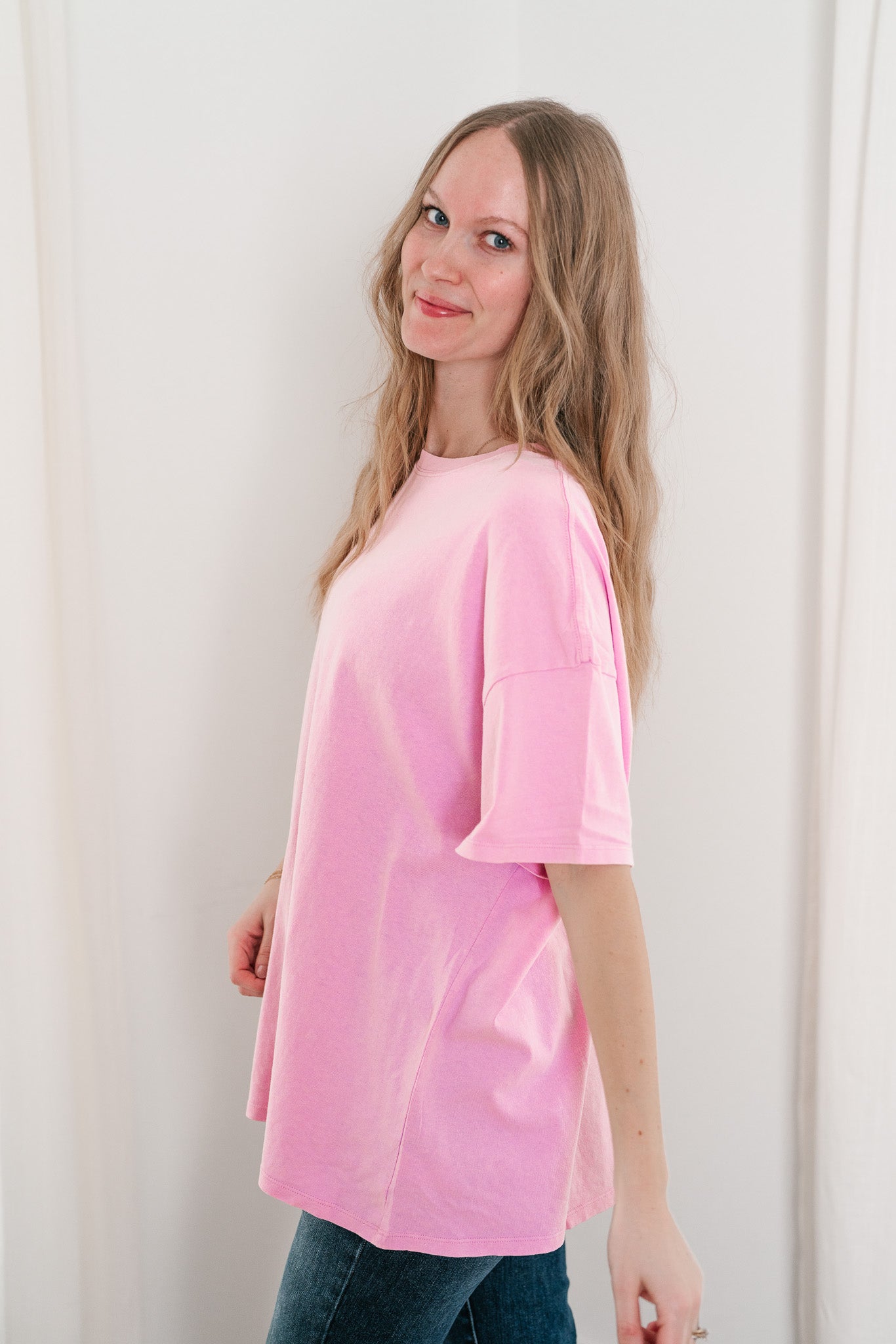 Lounge Around Mineral Wash Oversized Tee - Bubble Gum