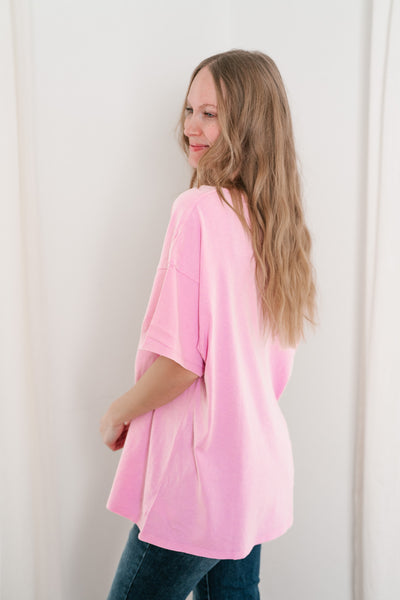 Lounge Around Mineral Wash Oversized Tee - Bubble Gum