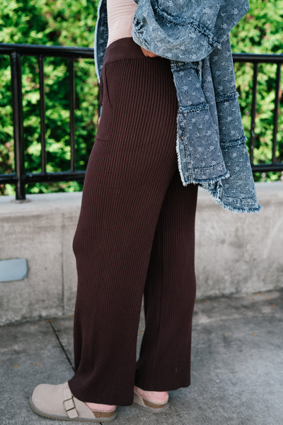 Comfort Breeze Ribbed Wide Leg Pant - Brown