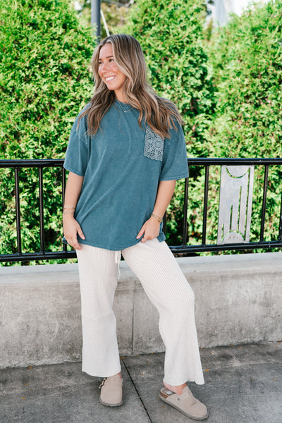 Comfort Breeze Ribbed Wide Leg Pant - Warm Grey