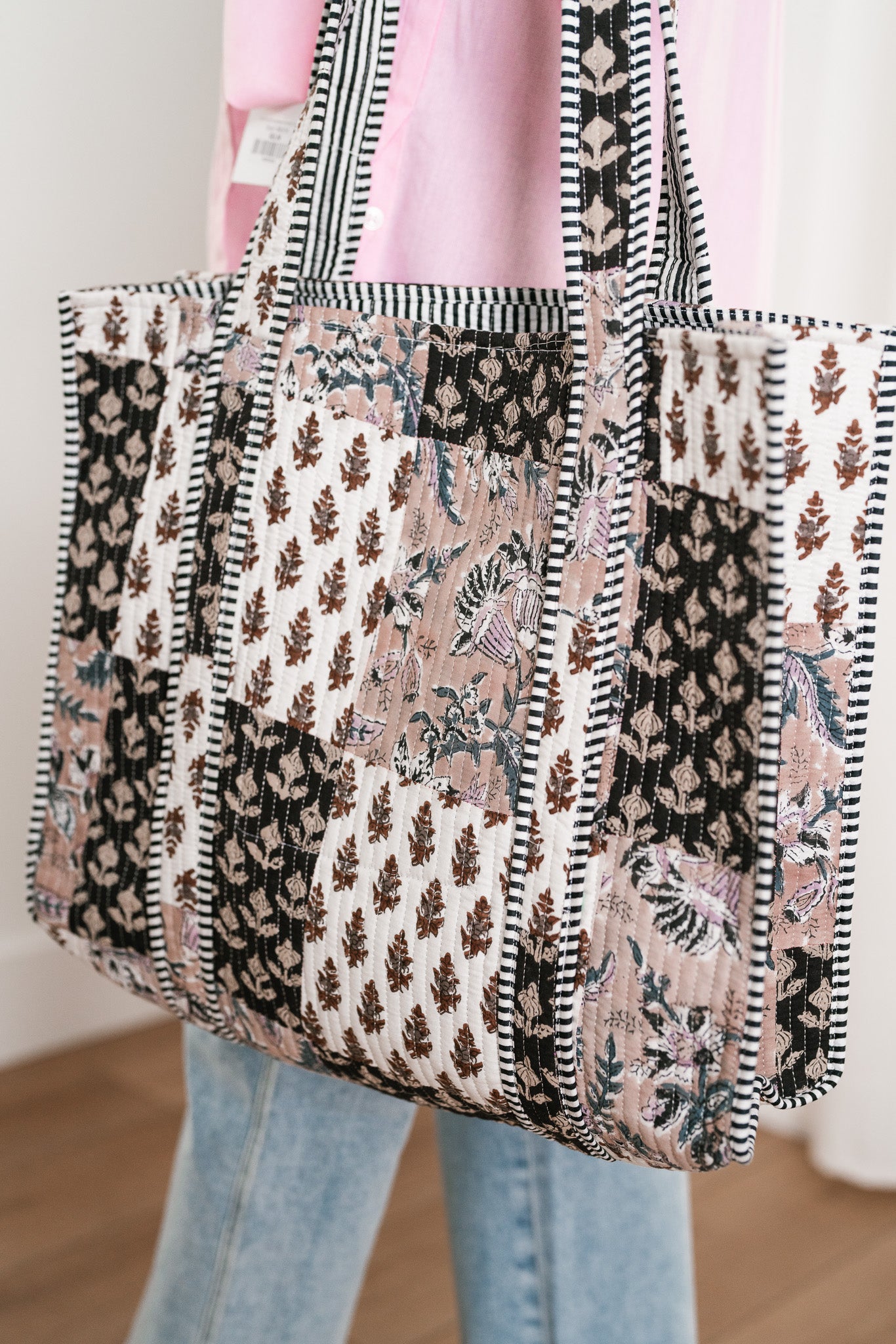 Neutral Dreams Patchwork Tote Bag - Brown