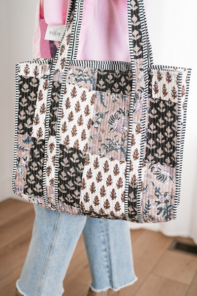 Neutral Dreams Patchwork Tote Bag - Brown