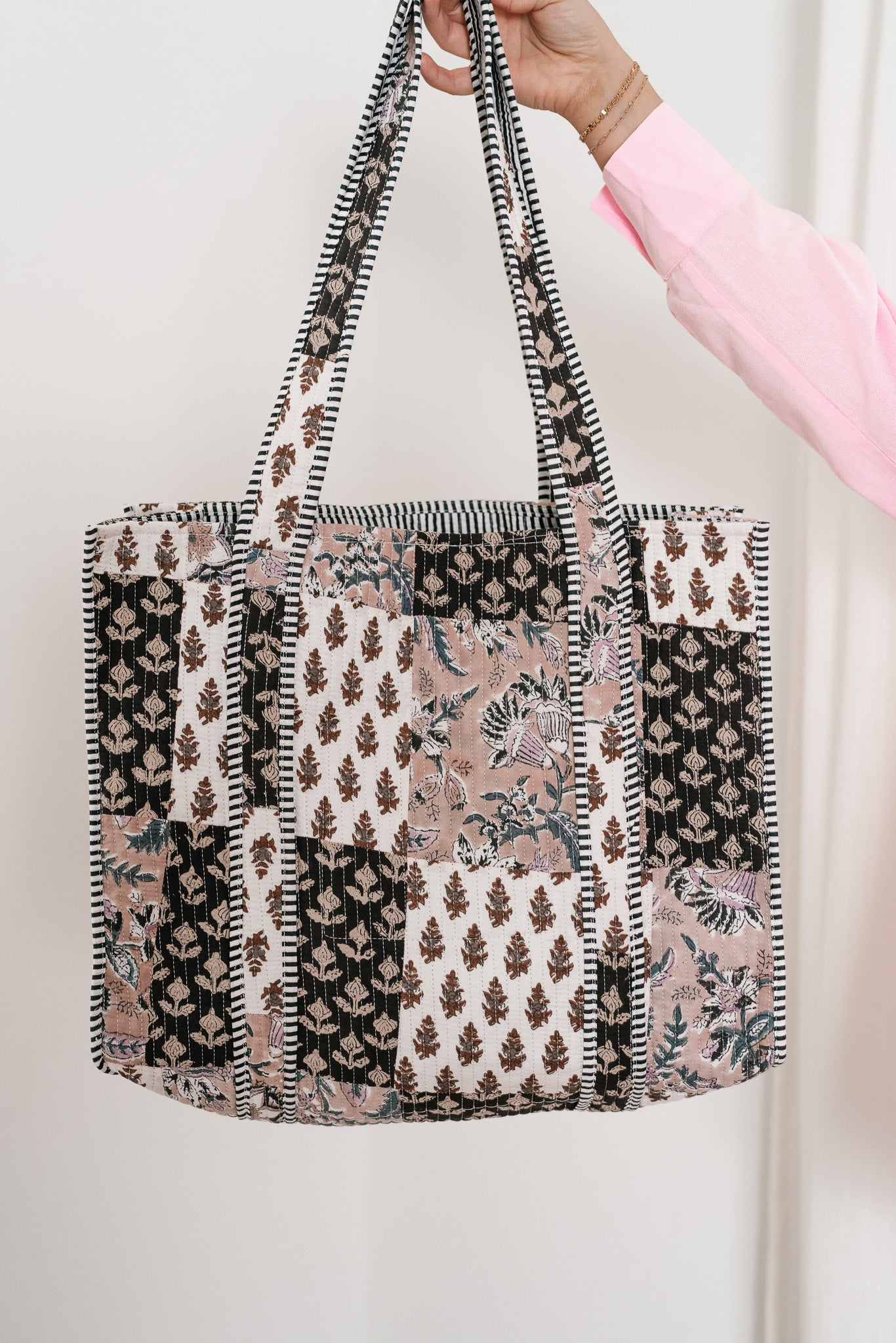 Neutral Dreams Patchwork Tote Bag - Brown