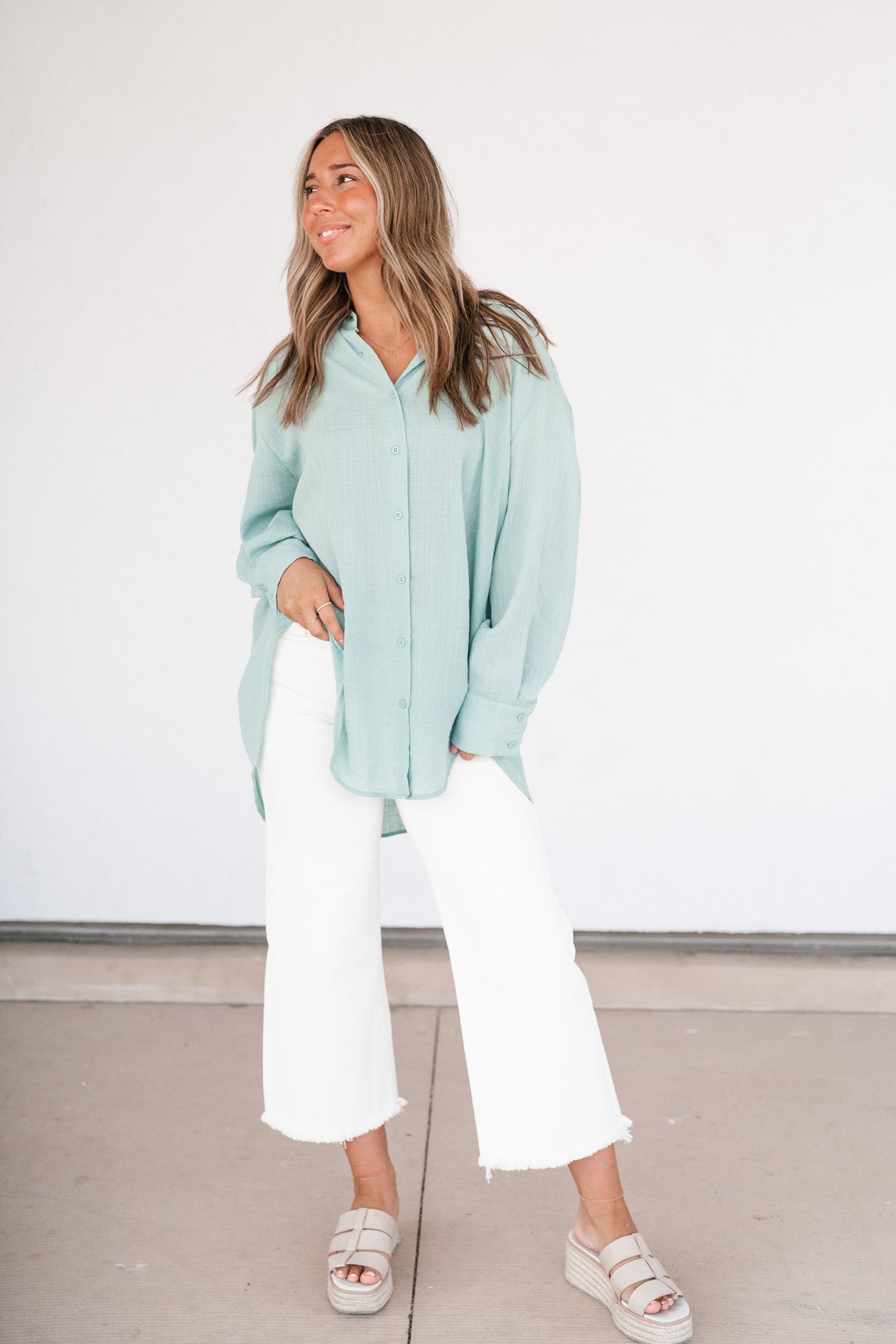 Lela Button Down - Mint