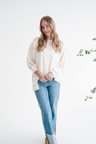 Northern Ribbed Oversized Long Sleeve Top - Off White