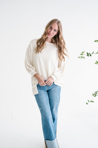 Northern Ribbed Oversized Long Sleeve Top - Off White