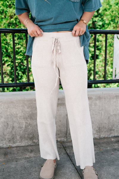 Comfort Breeze Ribbed Wide Leg Pant - Warm Grey